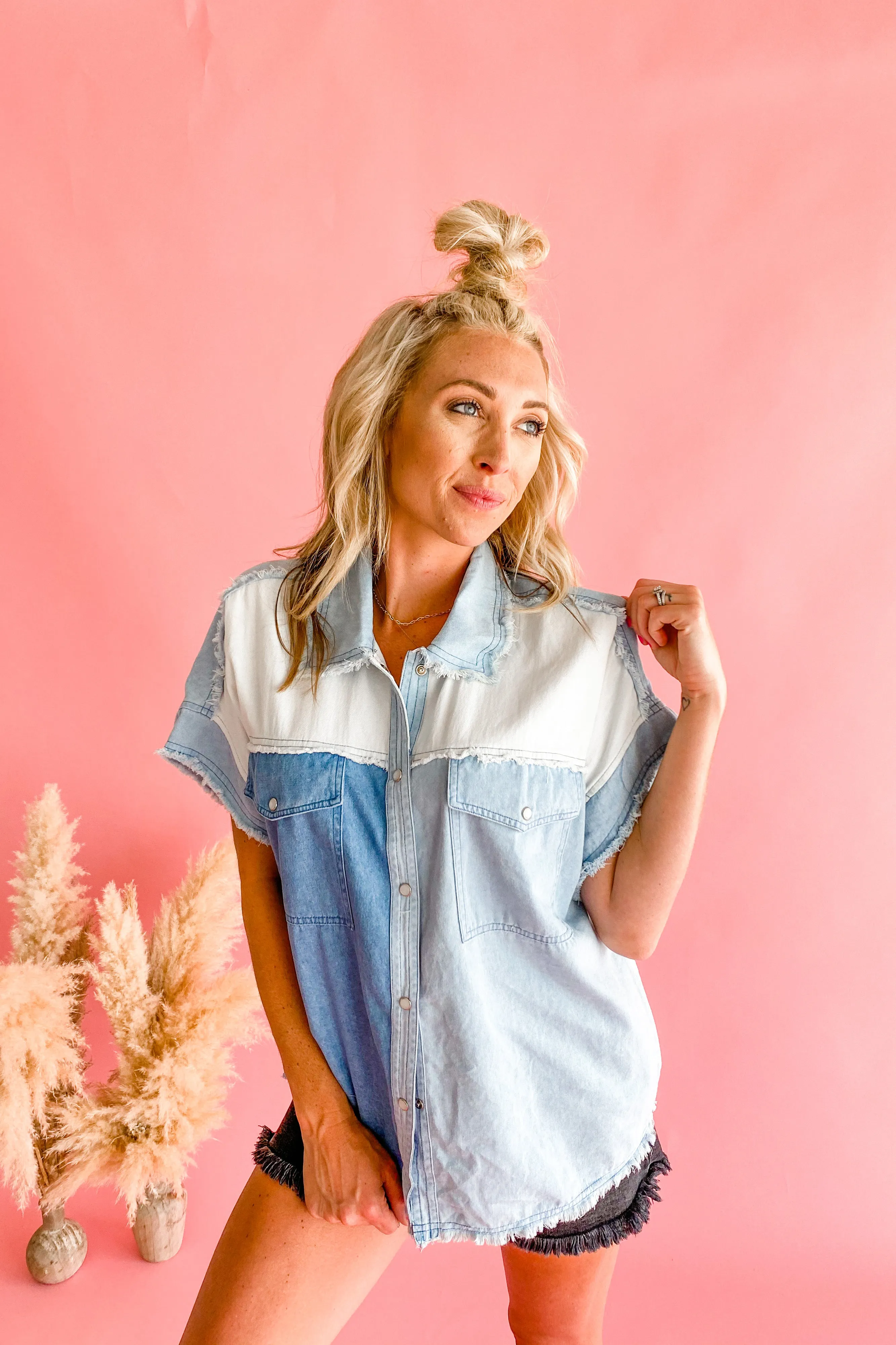Daphne Denim Patch Pearl Snap Top