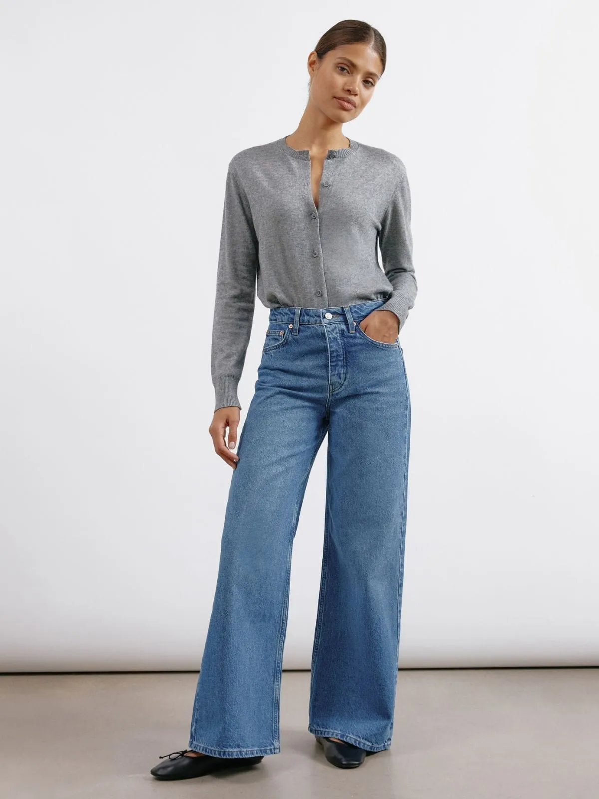 Dark Wash Full Length Wide Leg Jeans