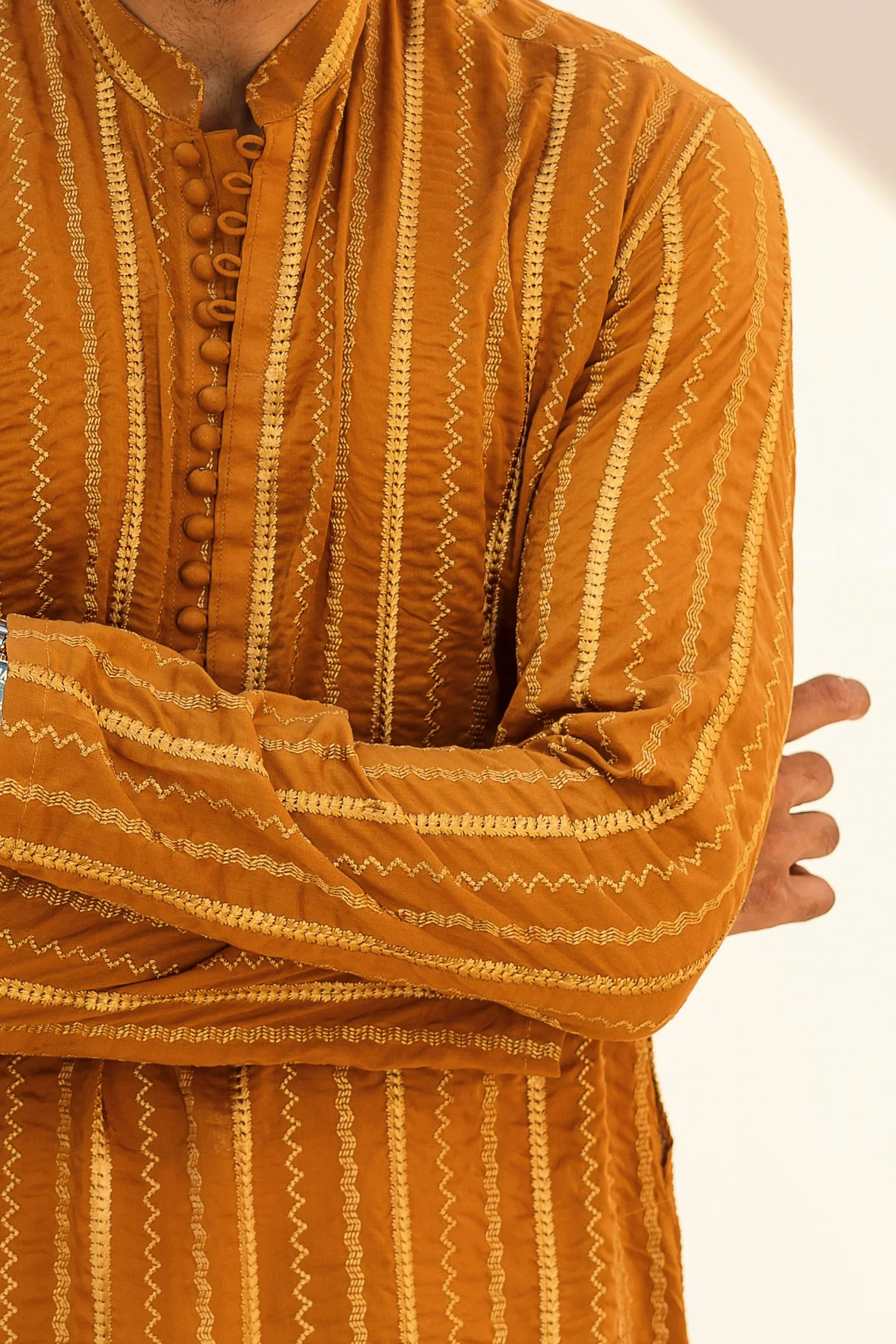 Desert Orange Embroidered Lines Kurta