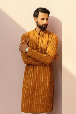 Desert Orange Embroidered Lines Kurta
