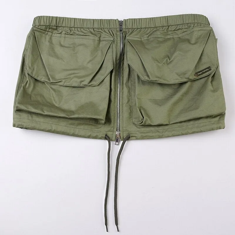 Drawstring Tube Cargo Style Zipper Top