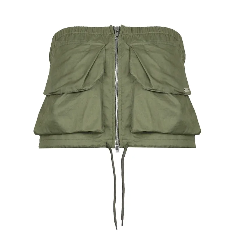 Drawstring Tube Cargo Style Zipper Top