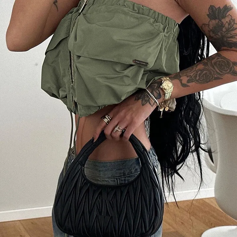 Drawstring Tube Cargo Style Zipper Top