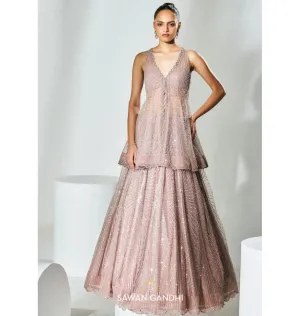 Dusky Pink Peplum Sequins Lehenga Set