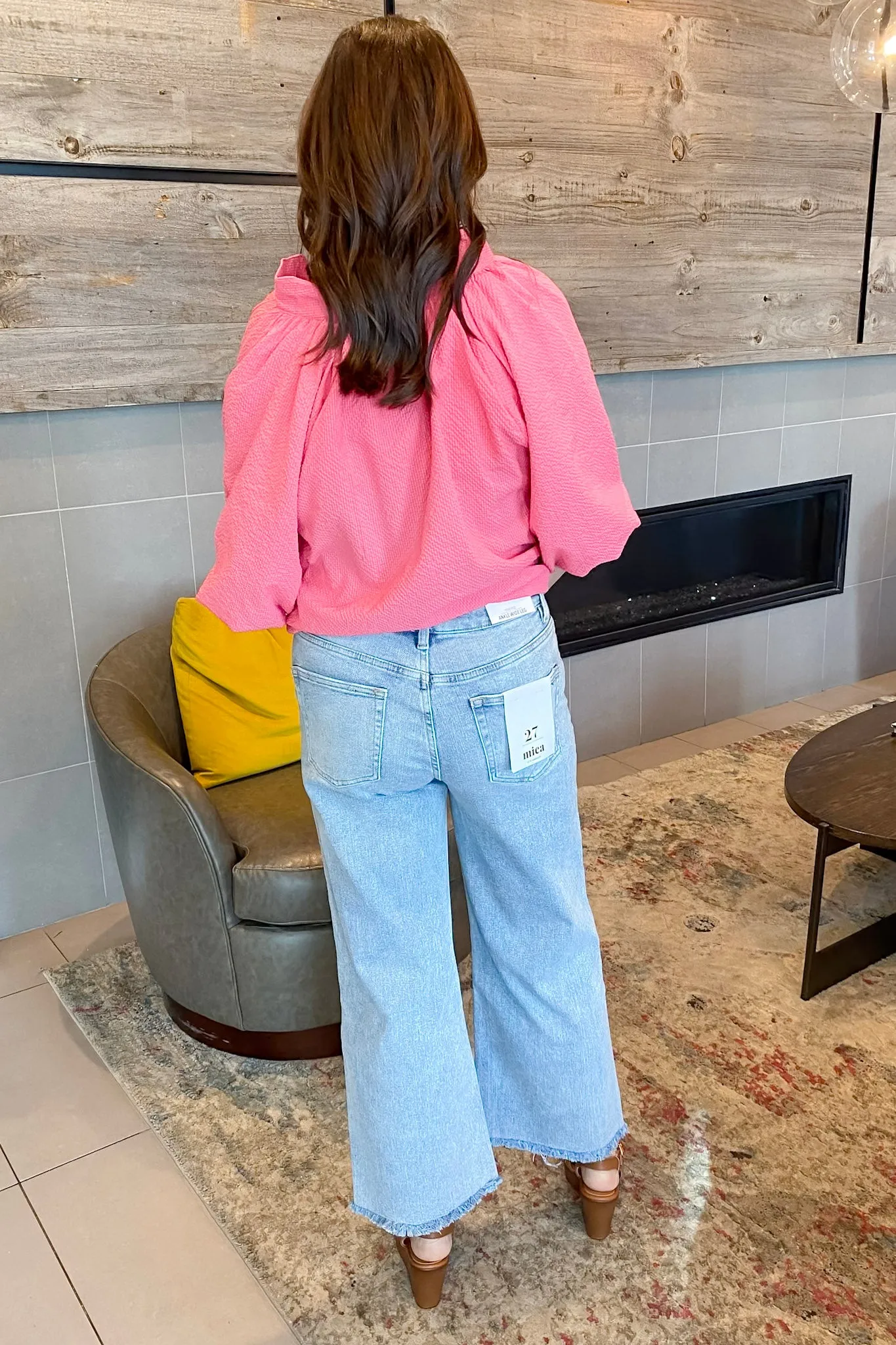 Electric Blue High Rise Ankle Wide Leg Denim by Mica