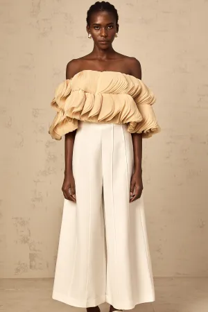 Elise neutrals off-shoulder shirred cropped top