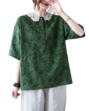 ellazhu Women Short Sleeves Tops Floral Print T-Shirt Blouse GA2564