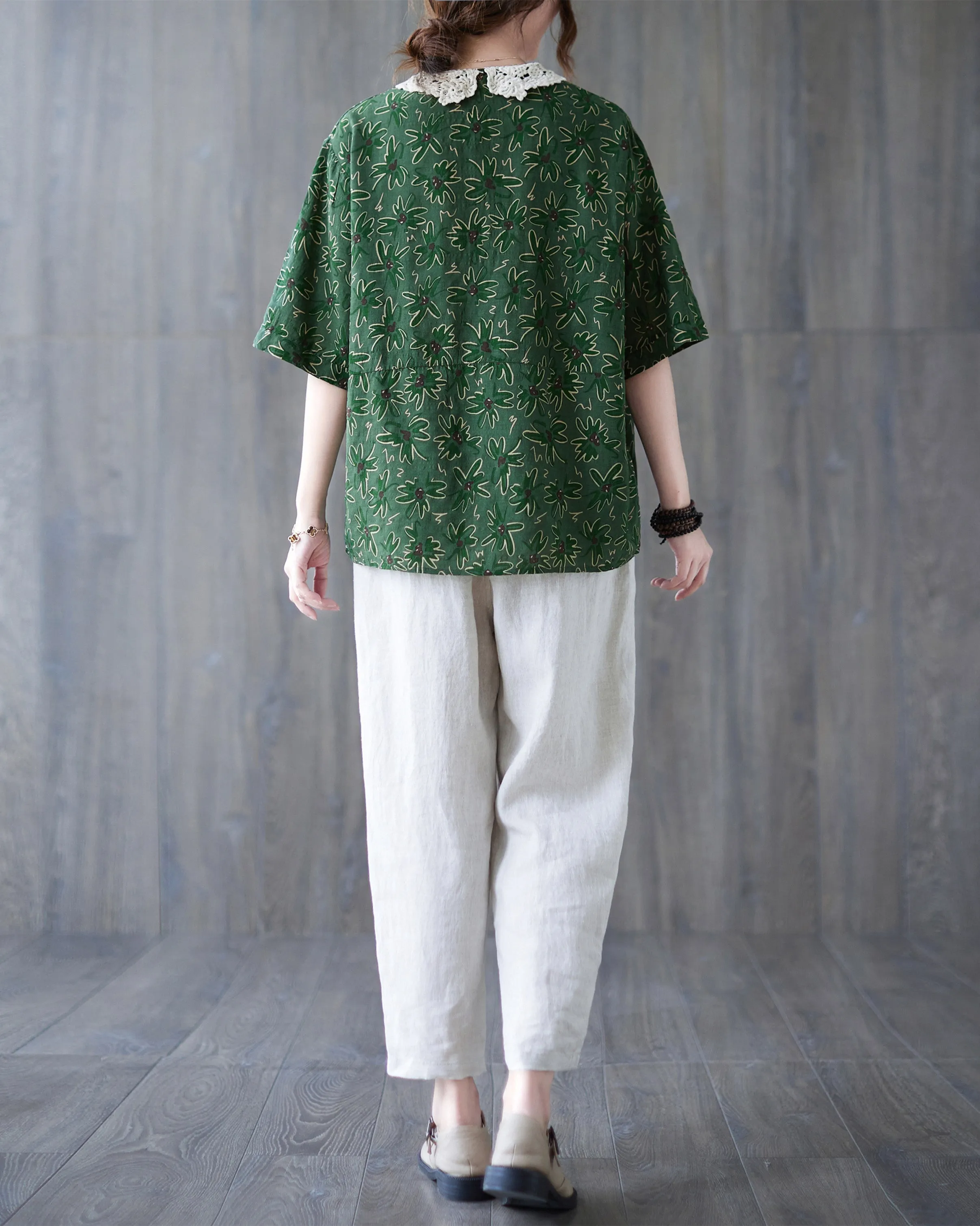 ellazhu Women Short Sleeves Tops Floral Print T-Shirt Blouse GA2564