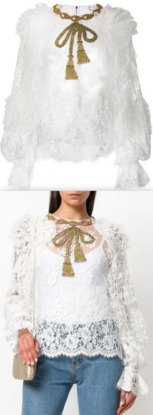 Embellished Bow Lace Blouse *Limited Stock*