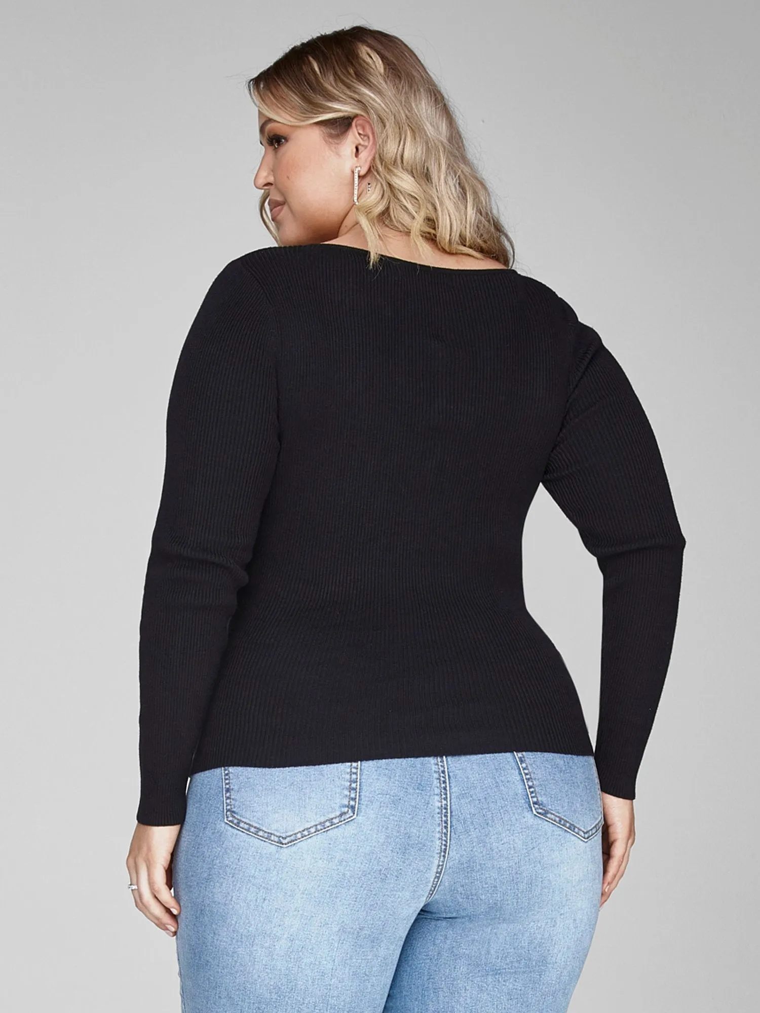 Fashion To Figure - Amirah Cutout Detail Ribbed Knit Sweater