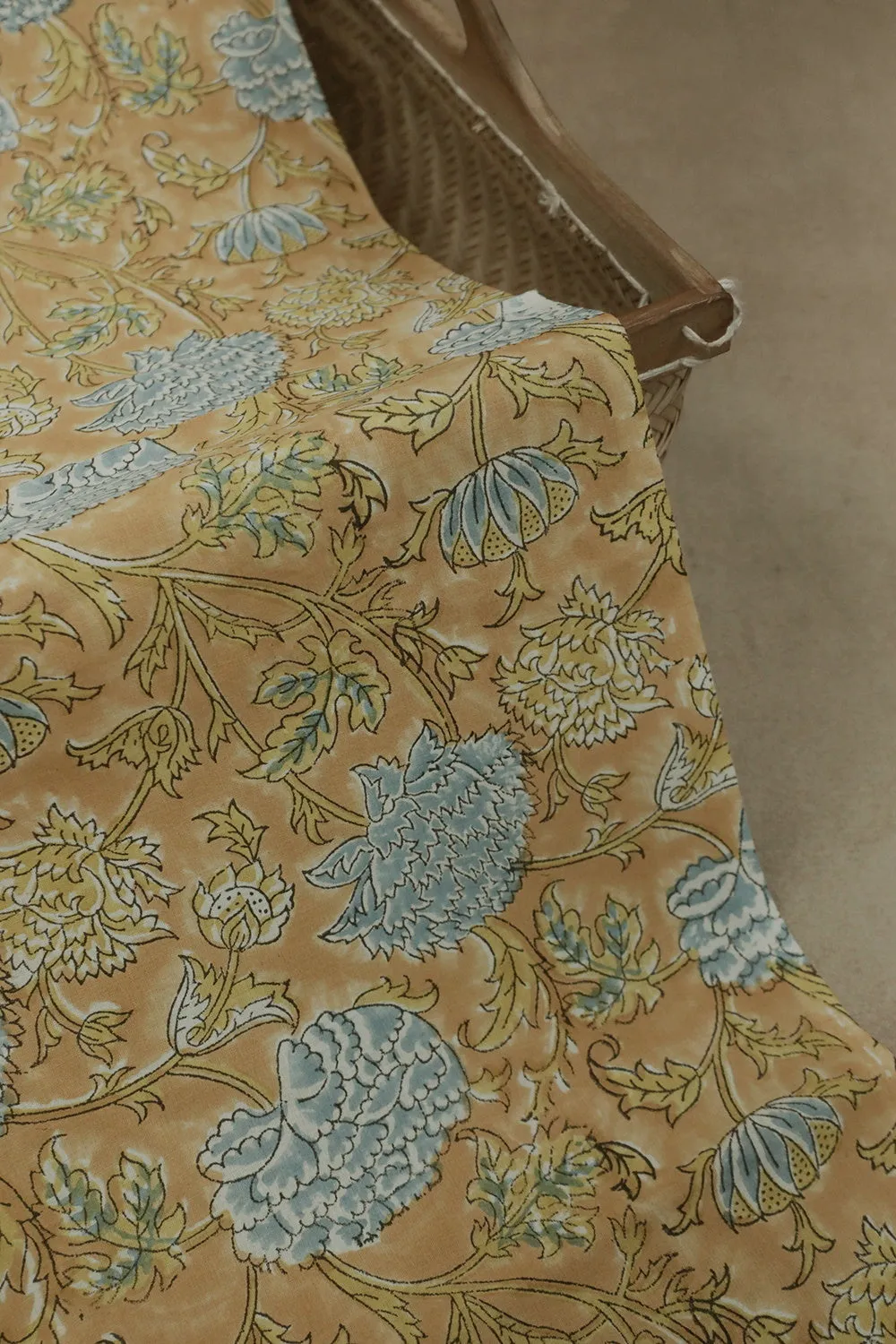Florals on Yellow Sanganeri Cotton Fabric - 0.5m