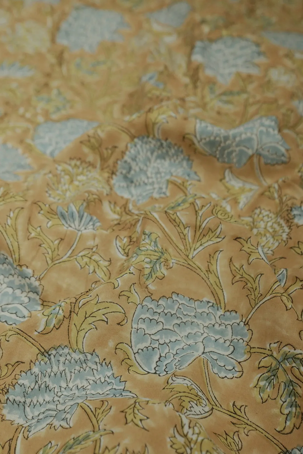 Florals on Yellow Sanganeri Cotton Fabric - 0.5m