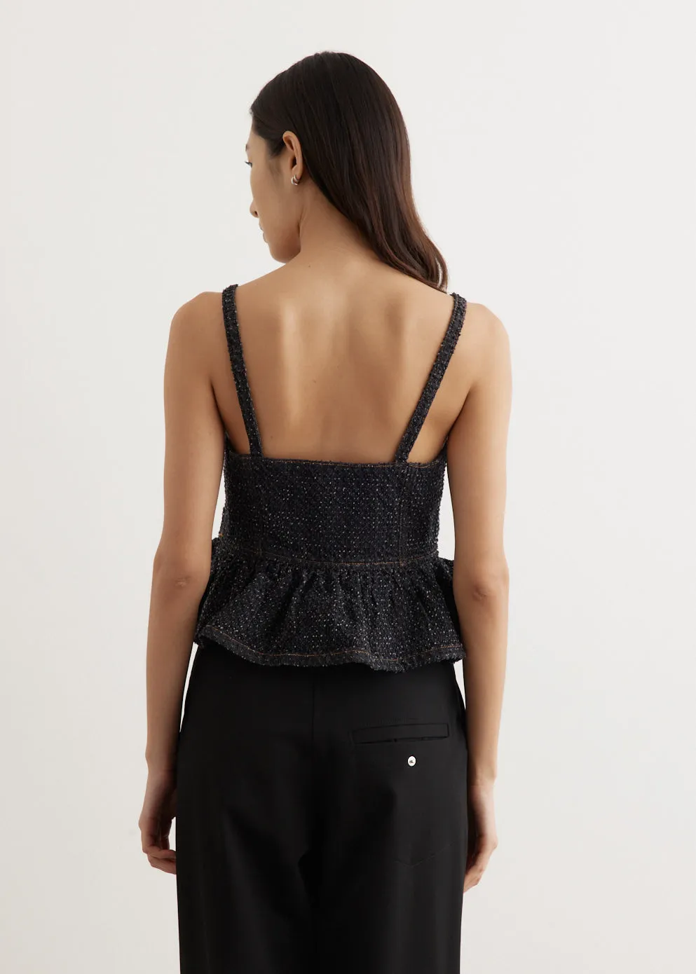 Fluffy Denim Strap Top