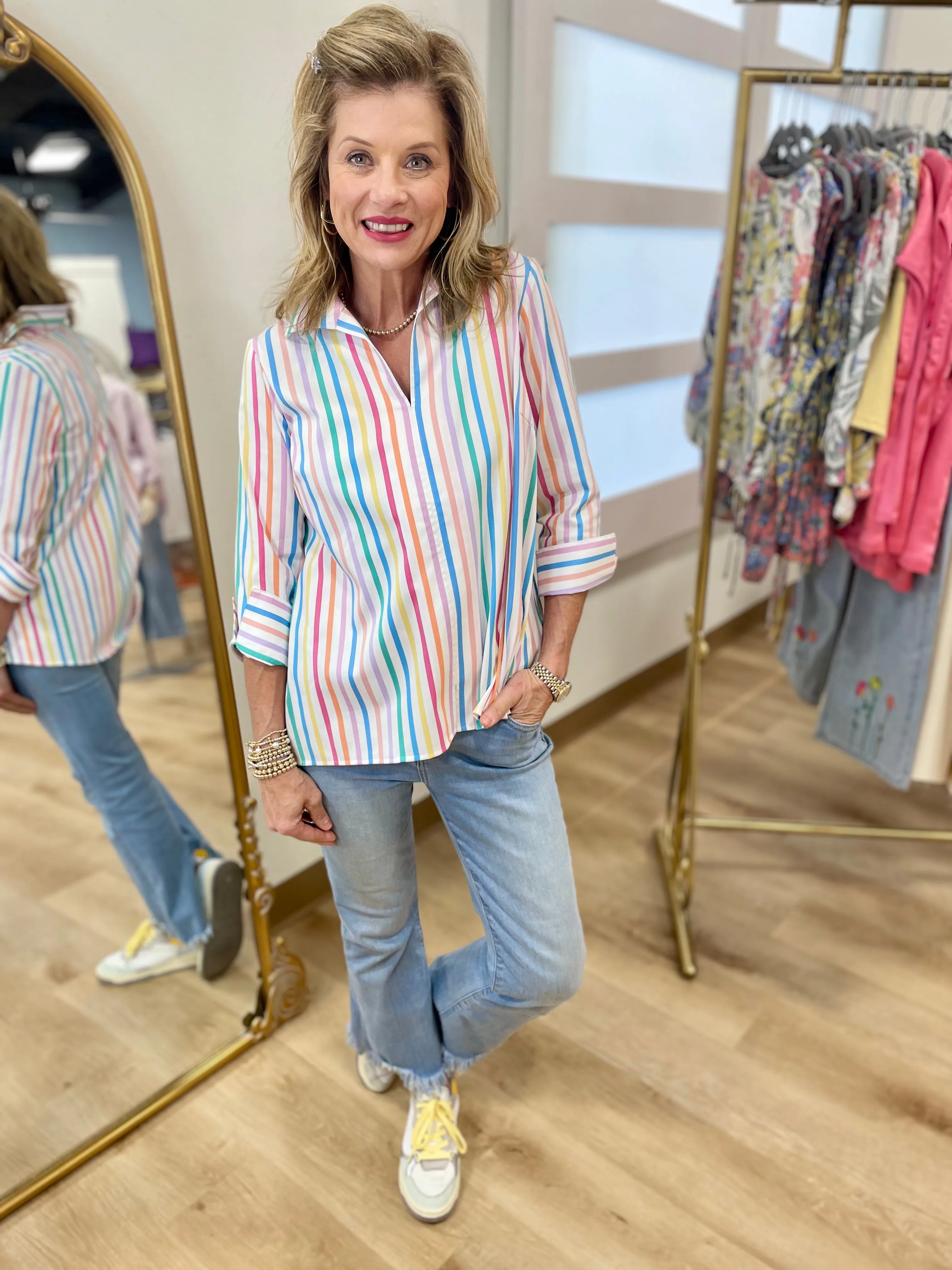 Foxcroft Agnus Rainbow Stripe Top