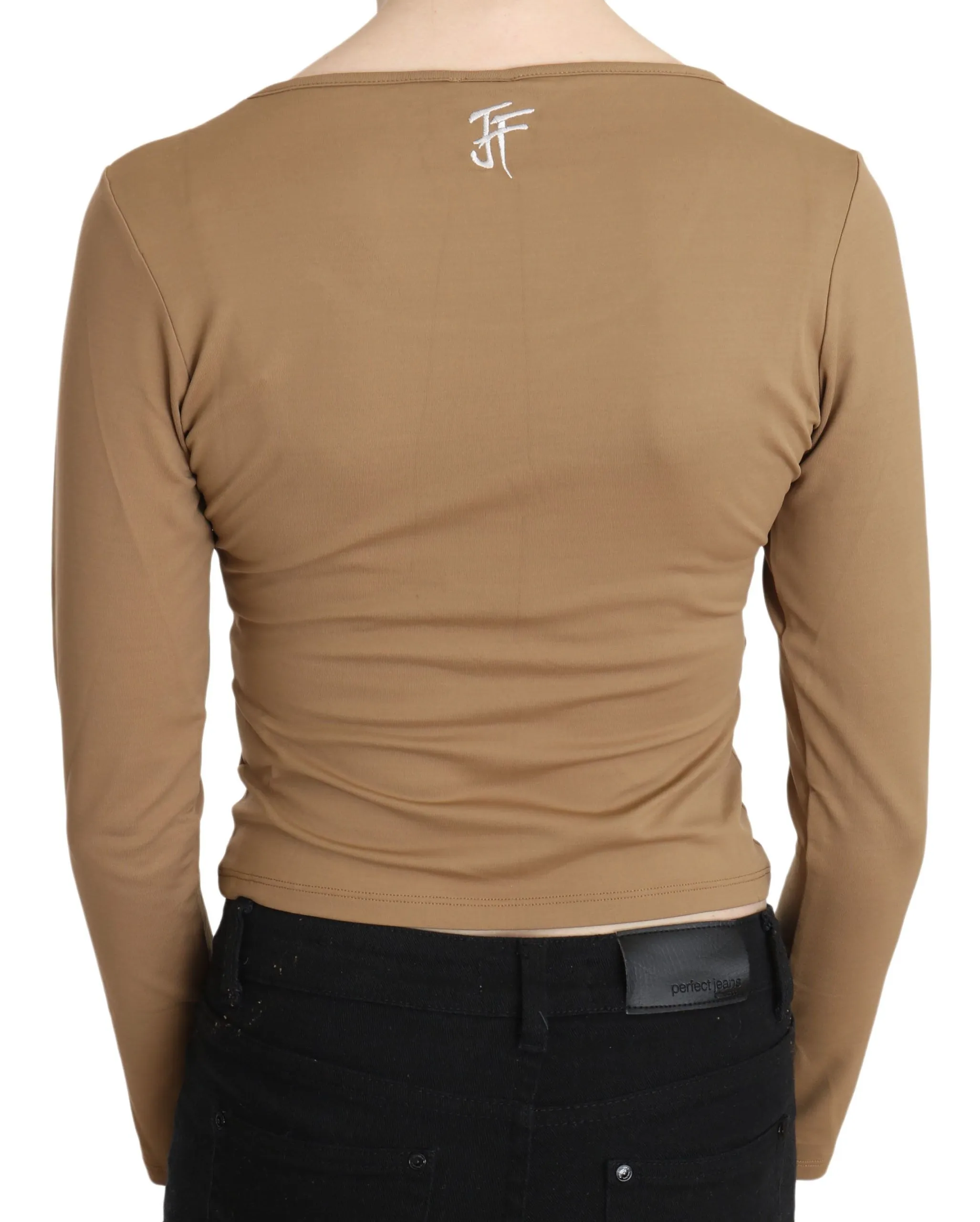 GF Ferre Elegant Brown Long Sleeve Cropped Top