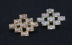 Golden Crystal Studded Mesh Metallic Cufflinks