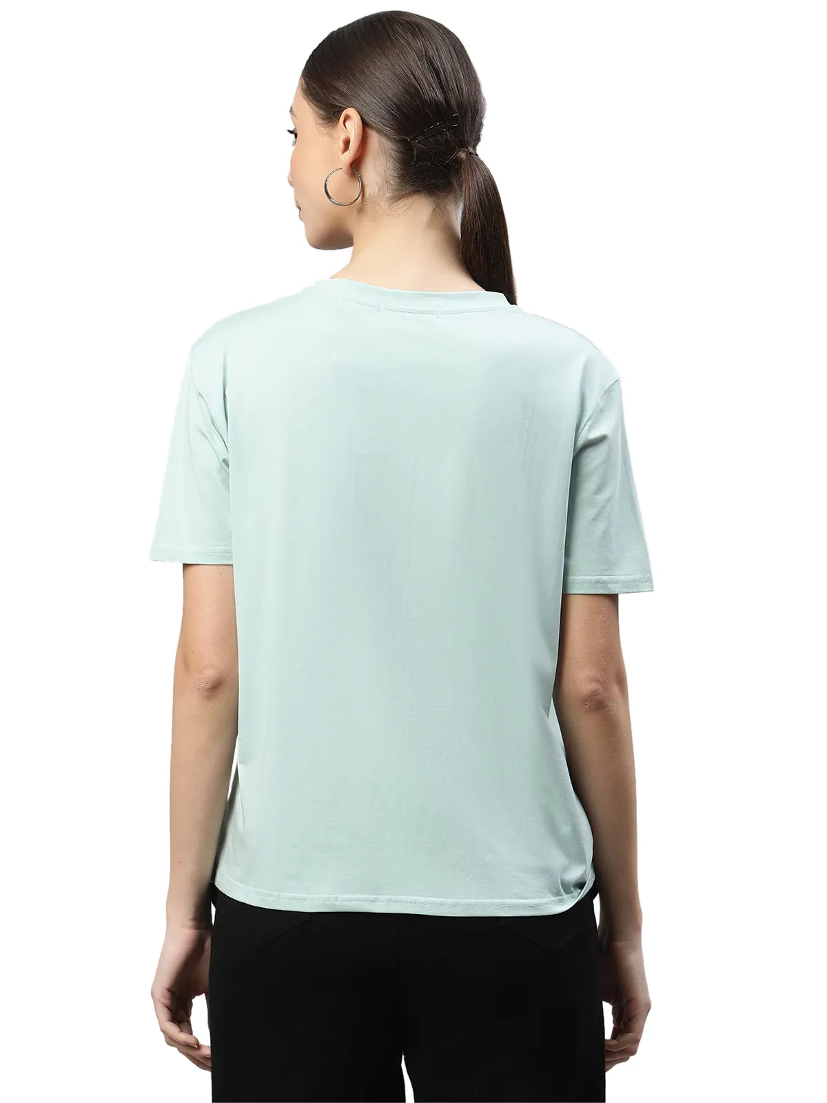 Green Cotton Regular Fit Top For Women