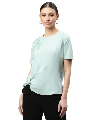 Green Cotton Regular Fit Top For Women