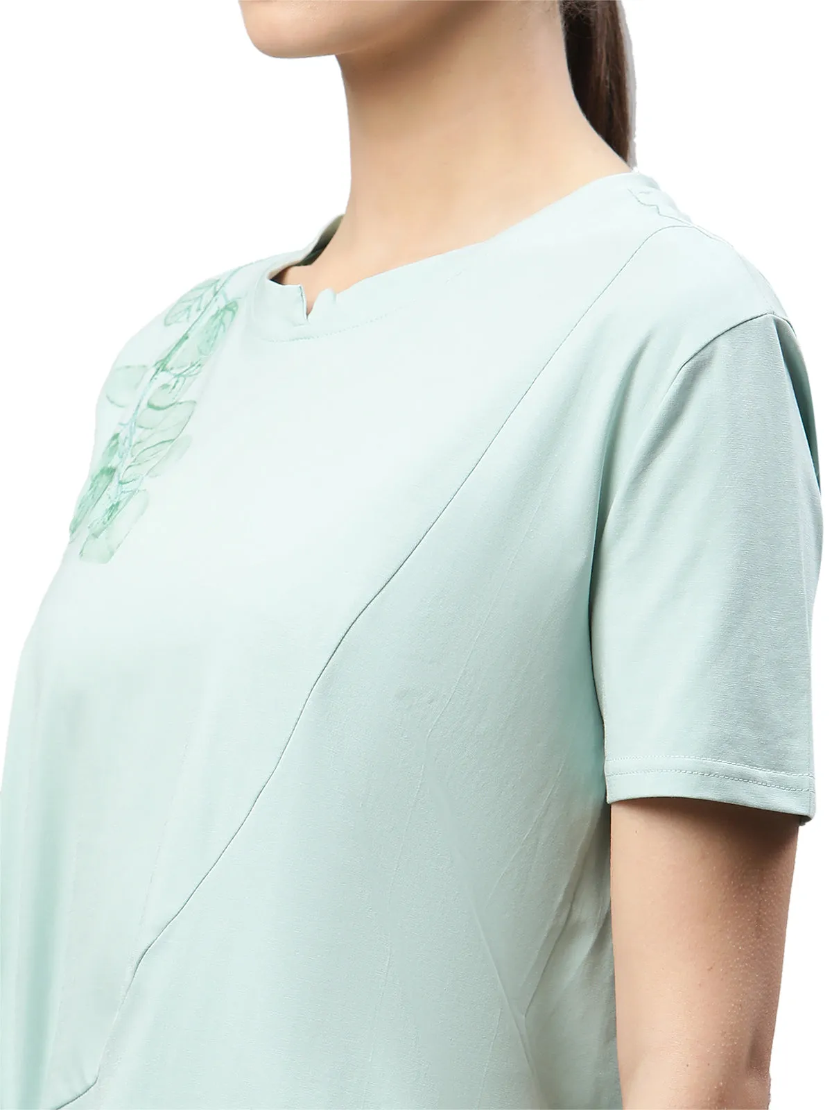 Green Cotton Regular Fit Top For Women