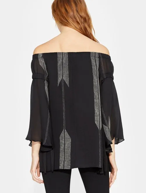 Halston Heritage OFF SHOULDER PRINTED SILK TOP
