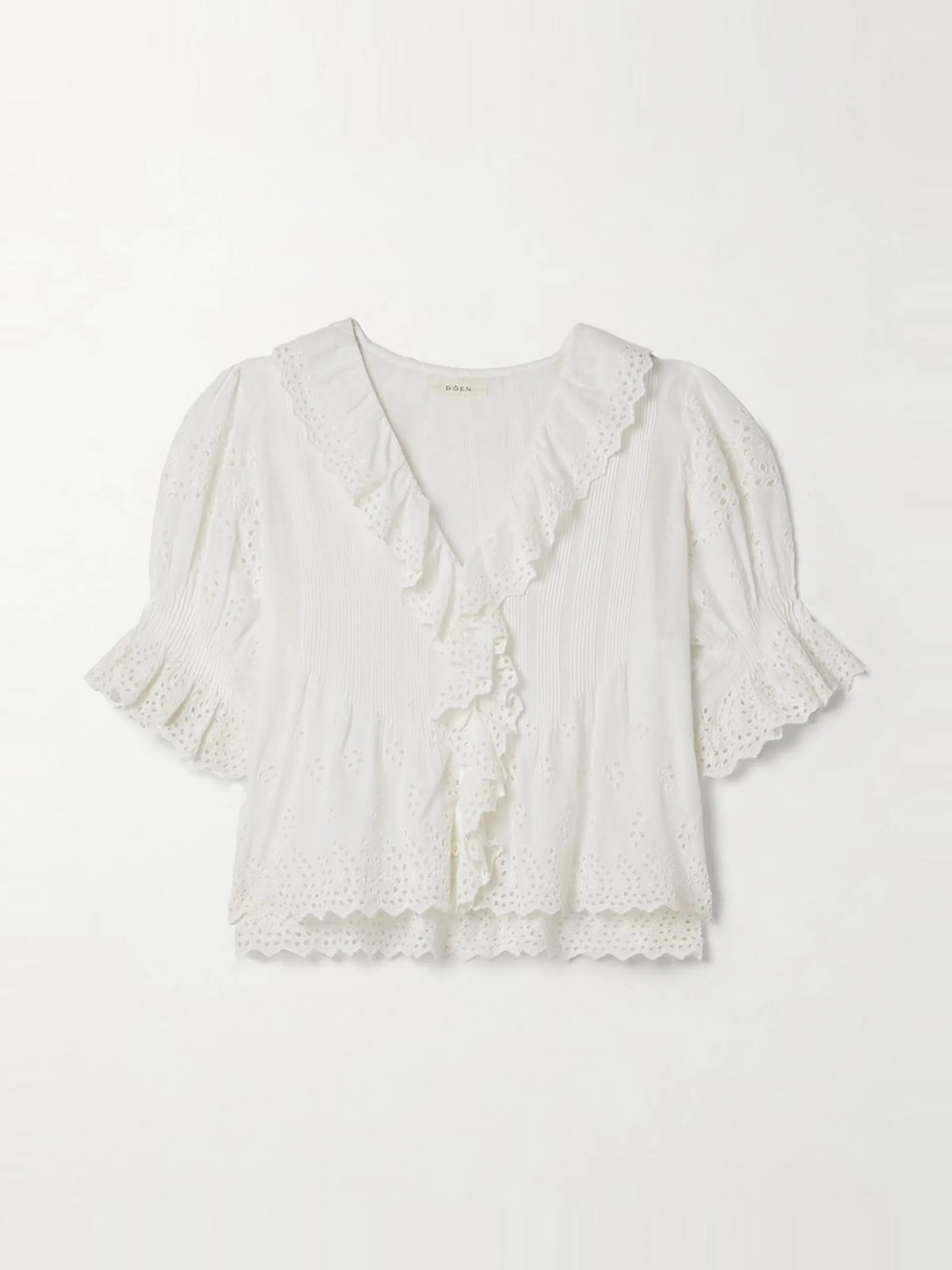 Henri ruffled pintucked broderie anglaise cotton top