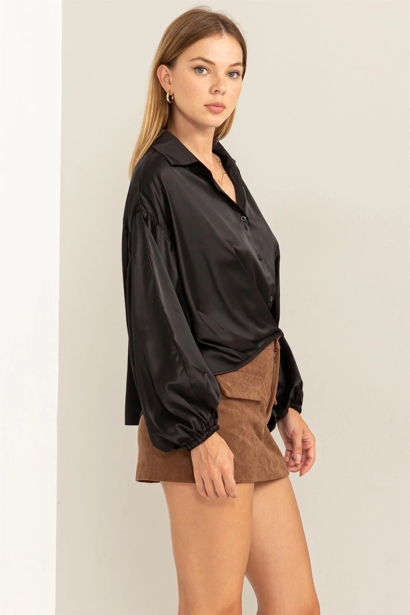 HF24A204-OVERSIZED BUTTON-DOWN PLEATED SHIRT