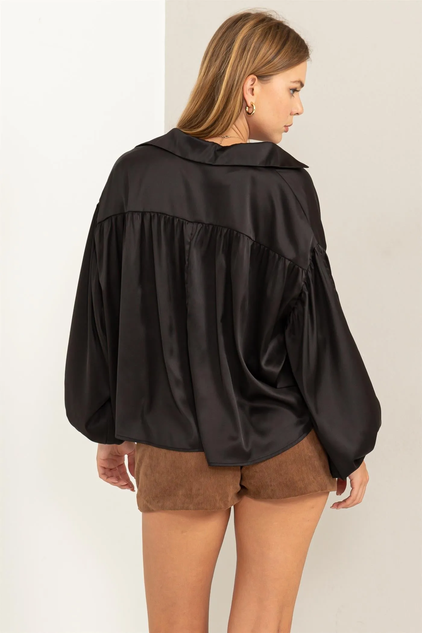 HF24A204-OVERSIZED BUTTON-DOWN PLEATED SHIRT