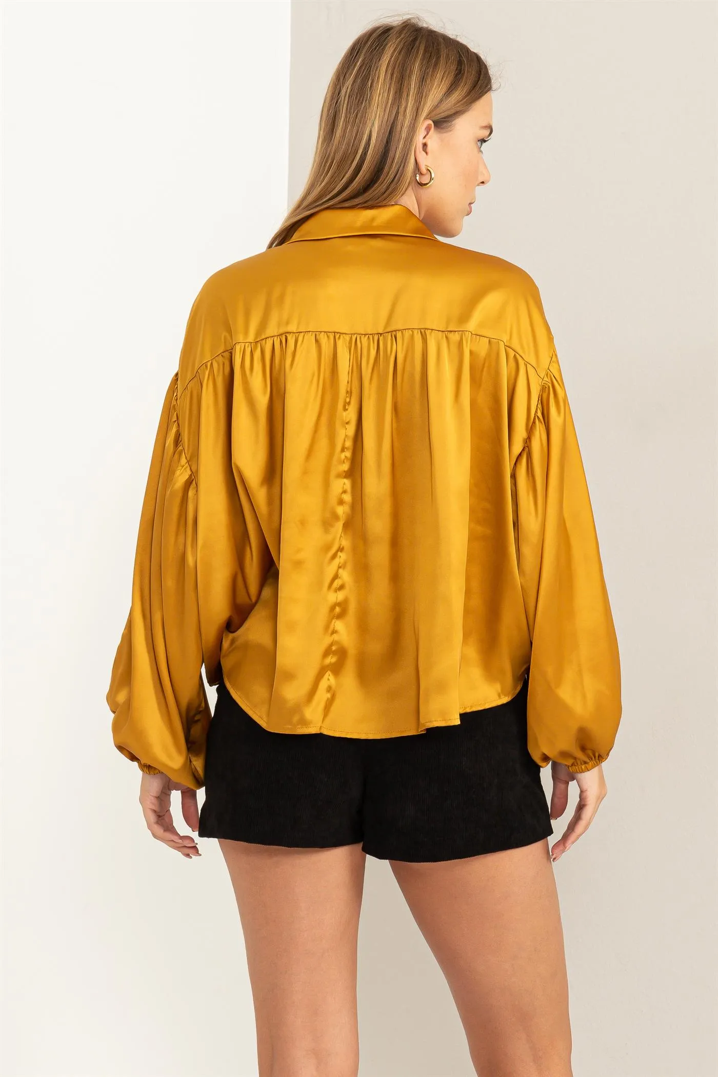 HF24A204-OVERSIZED BUTTON-DOWN PLEATED SHIRT