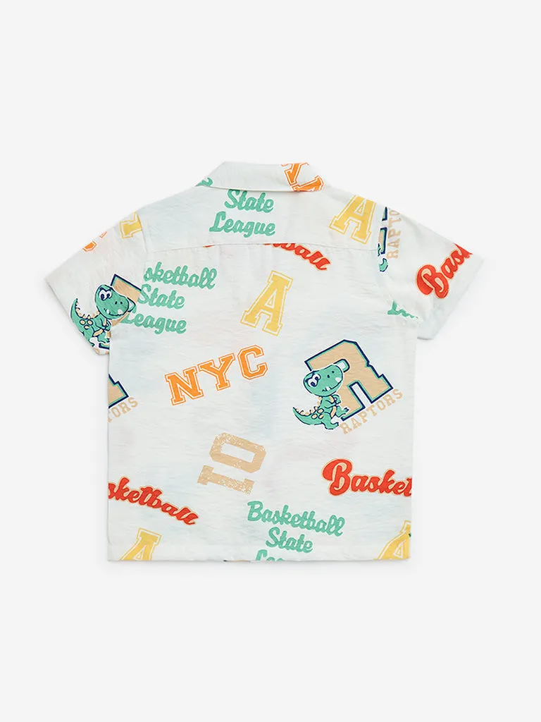 HOP Kids Off-White Text Printed Resort-Fit Shirt