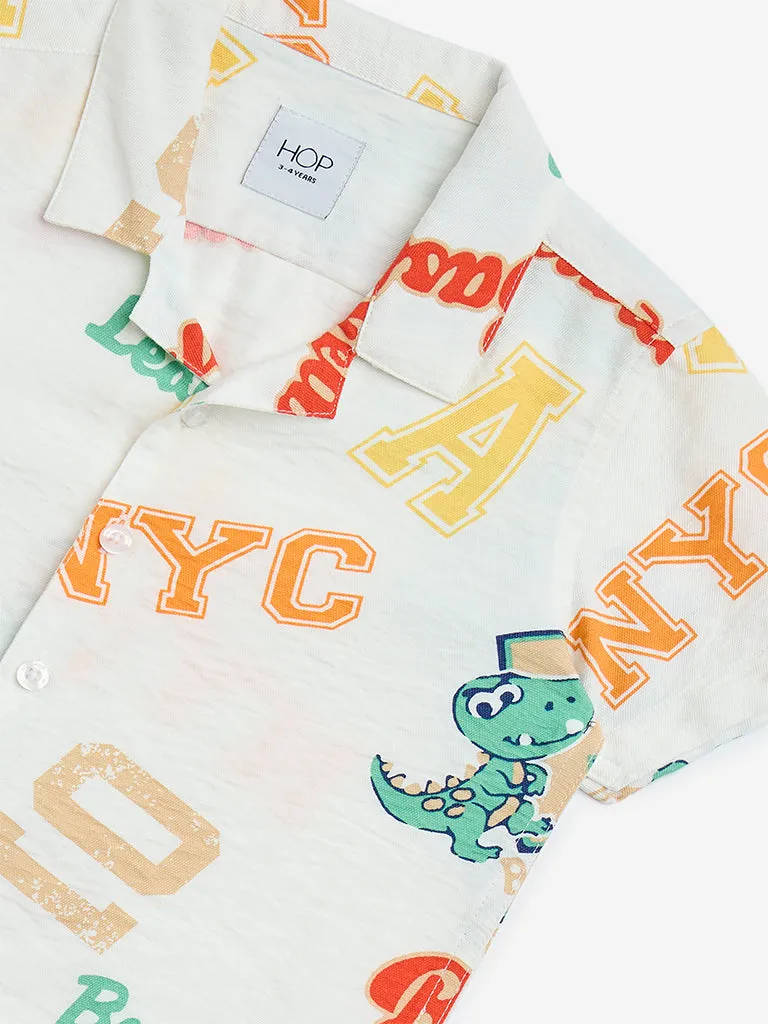 HOP Kids Off-White Text Printed Resort-Fit Shirt