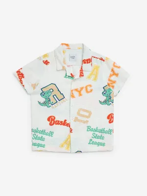 HOP Kids Off-White Text Printed Resort-Fit Shirt