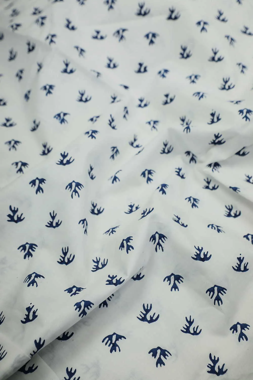Indigo Butta on Cream Block Printed Cotton Fabric