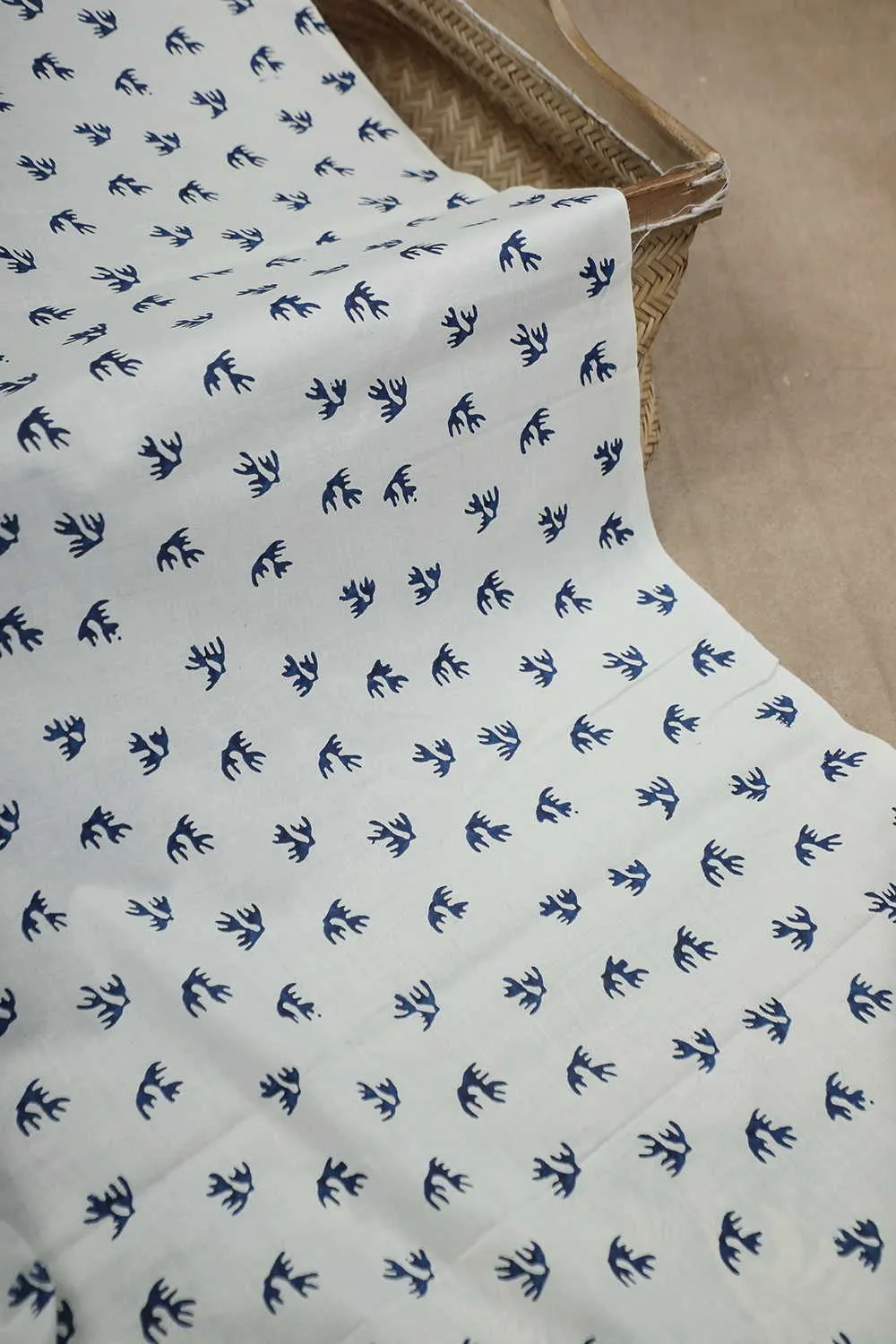 Indigo Butta on Cream Block Printed Cotton Fabric