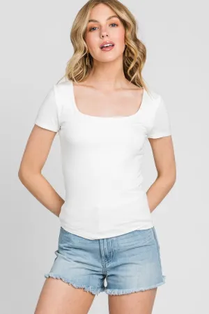 Ivory Short Sleeve Fitted Long Top