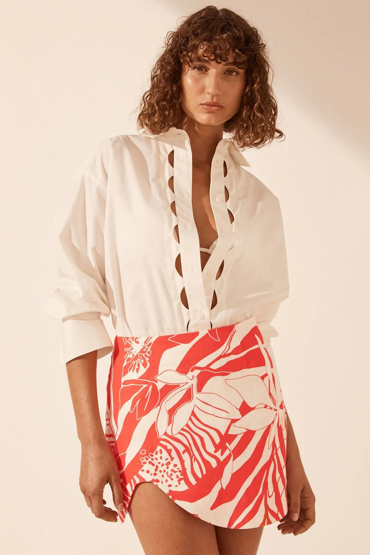 JOSEPHINE SCALLOP CUT OUT OVERSIZED SHIRT - COCONUT