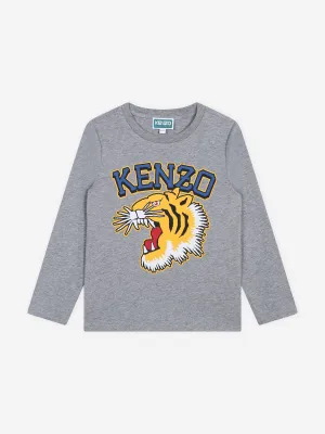 KENZO Boys Long Sleeve Logo T-Shirt in Grey