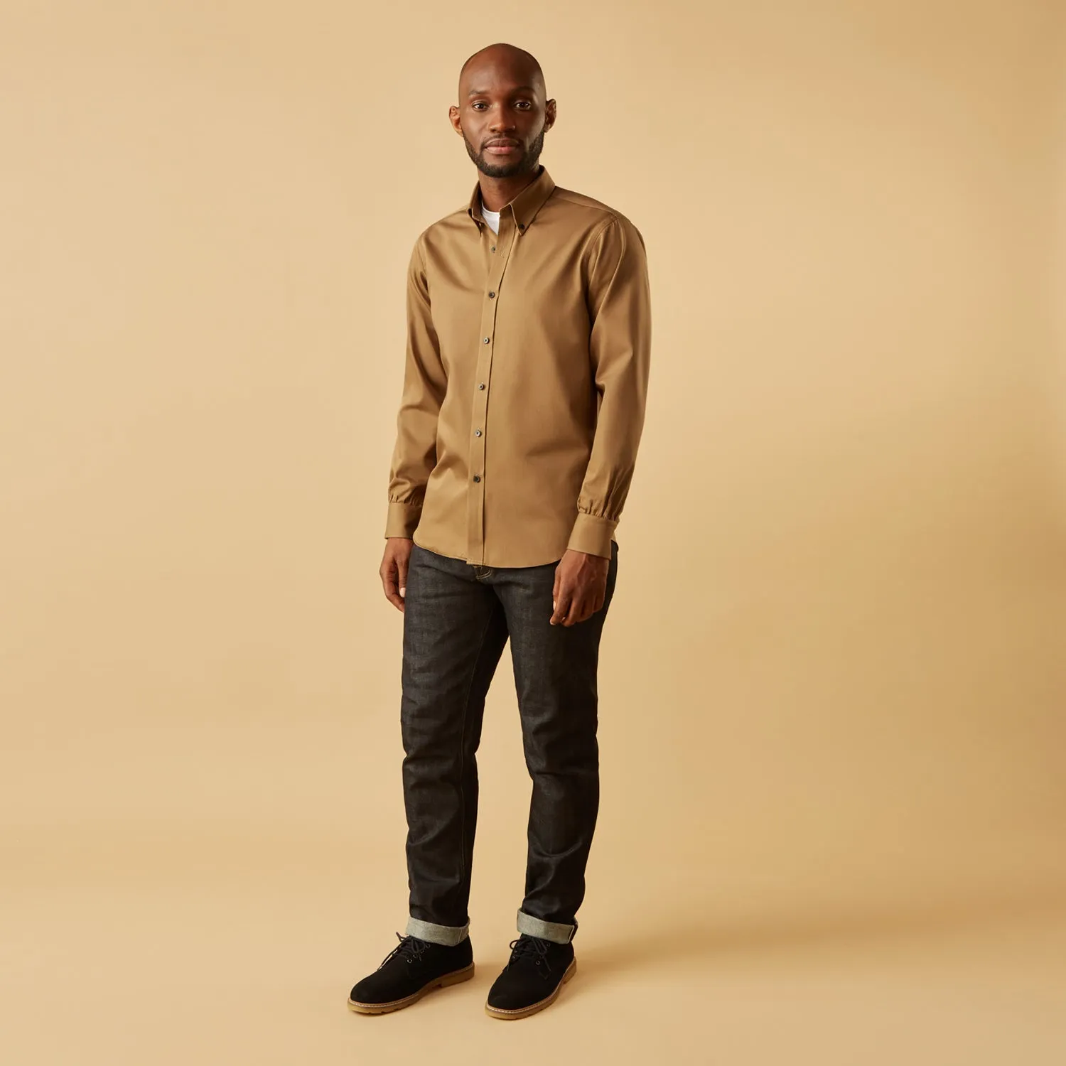 Khaki Weekend Fit Hayne Shirt With Dorset Collar And 1-Button Cuffs