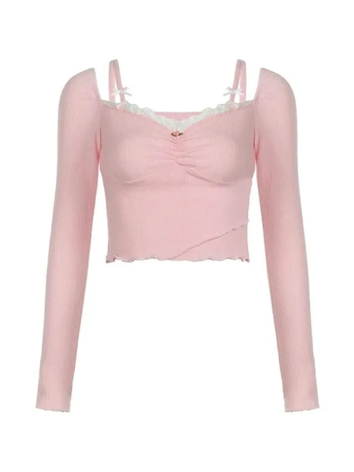 Lace Splice Cami Fungus Long Sleeve Knit