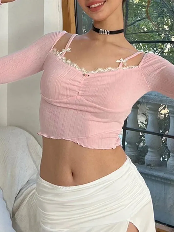 Lace Splice Cami Fungus Long Sleeve Knit