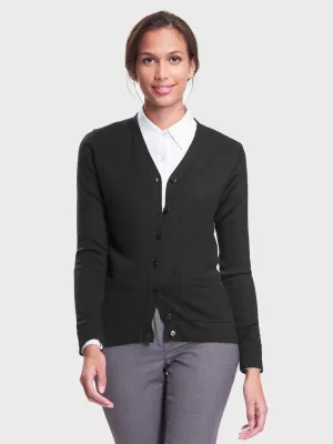 Ladies' 2-Pocket V-Neck Cardigan - Black