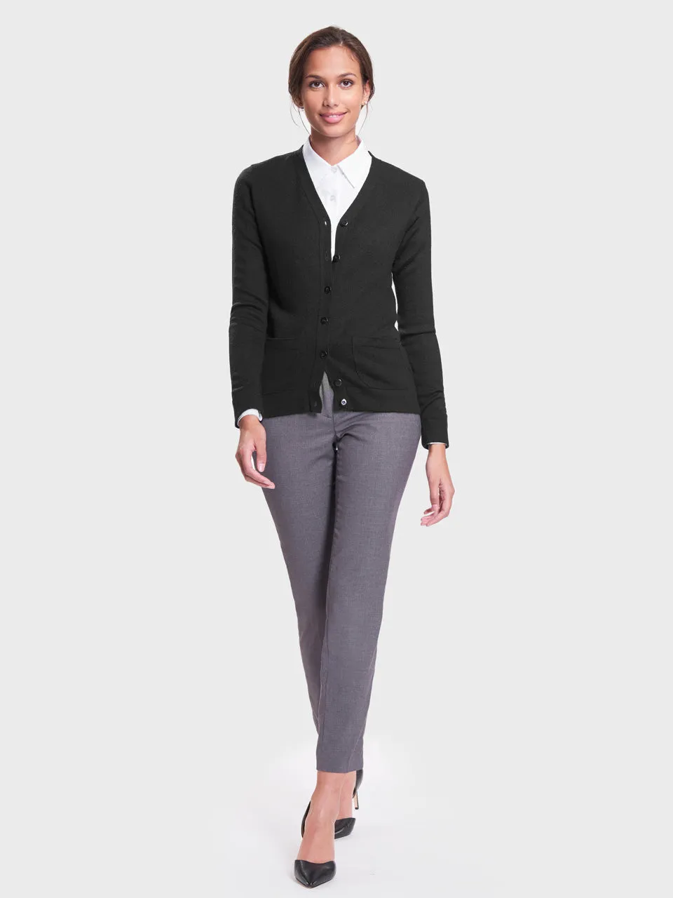 Ladies' 2-Pocket V-Neck Cardigan - Black