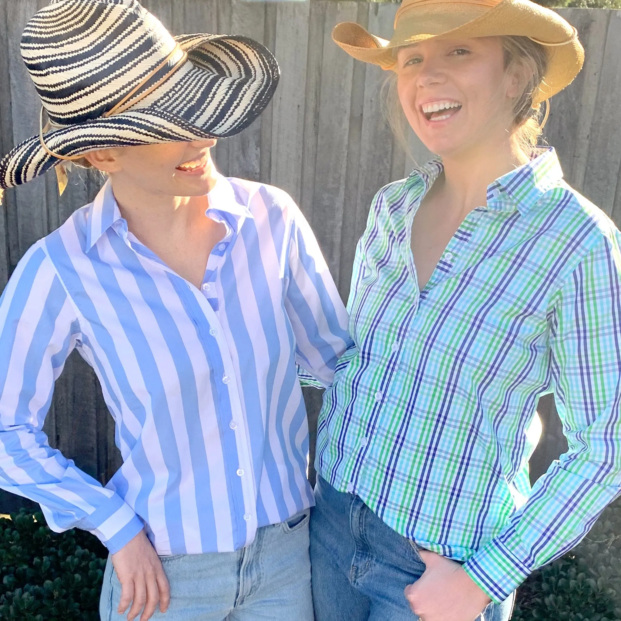 Ladies Coco A-Aqua/Green Check Relaxed Fit Shirt