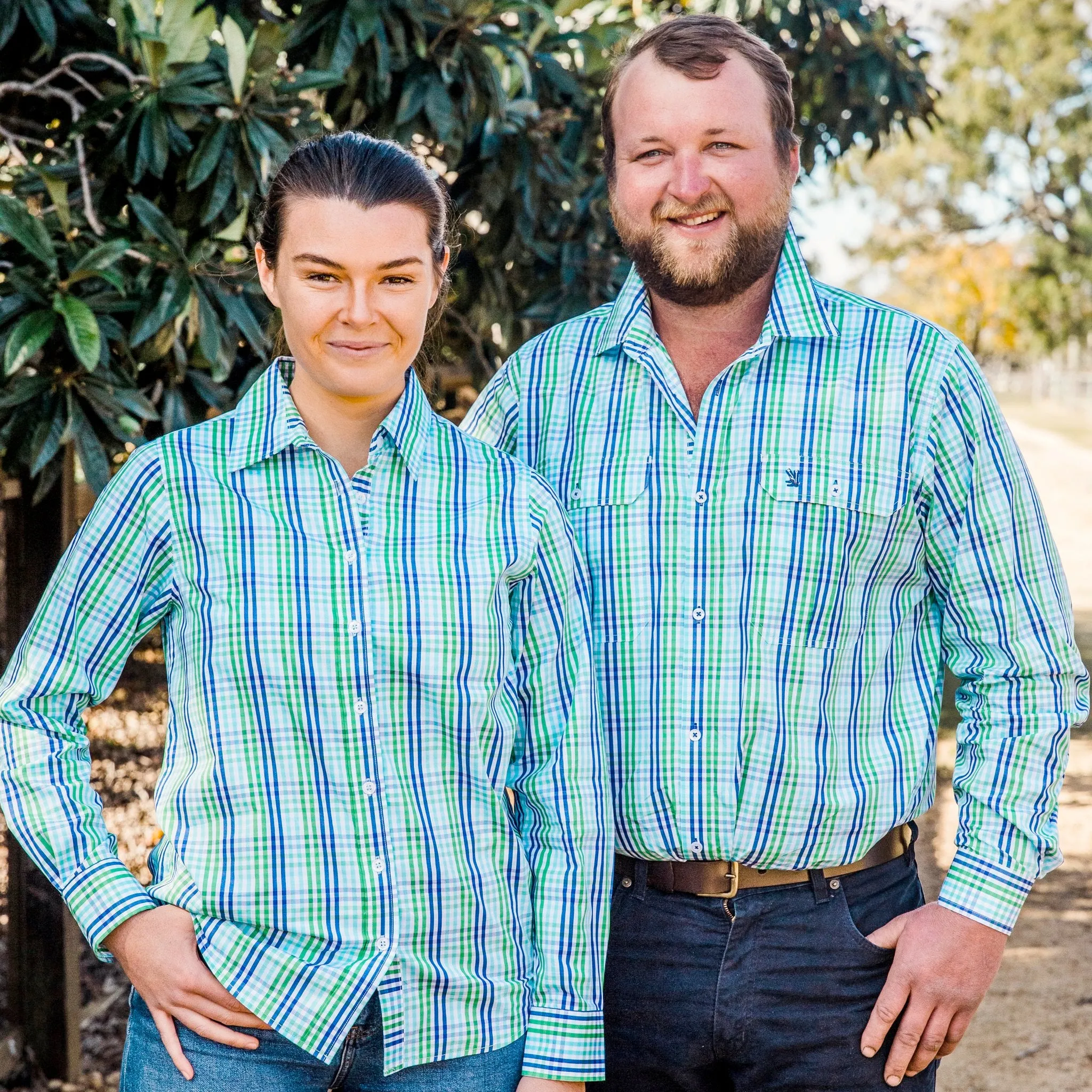 Ladies Coco A-Aqua/Green Check Relaxed Fit Shirt
