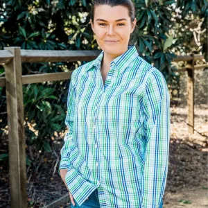 Ladies Coco A-Aqua/Green Check Relaxed Fit Shirt