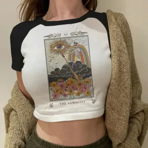 Lady Fashion Women Short Sleeve Summer Harajuku Crop Top Tshirt Female Tarot Print Casual Aesthetic Tee for Effortless Style
