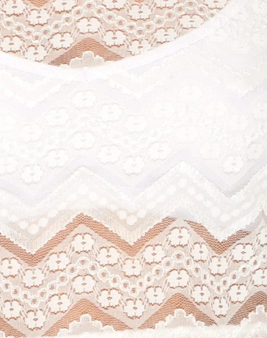 Lara Crop Top in Chevron Lace Ivory