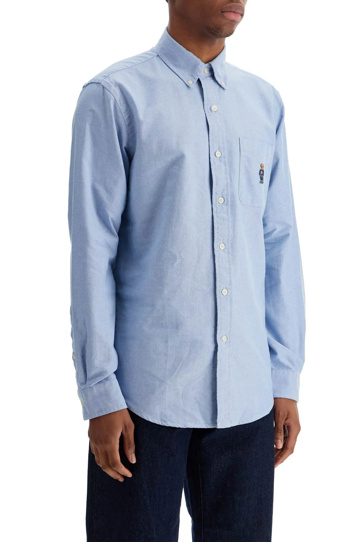 LIGHT BLUE COTTON SHIRT WITH EMBROIDERED POCKET