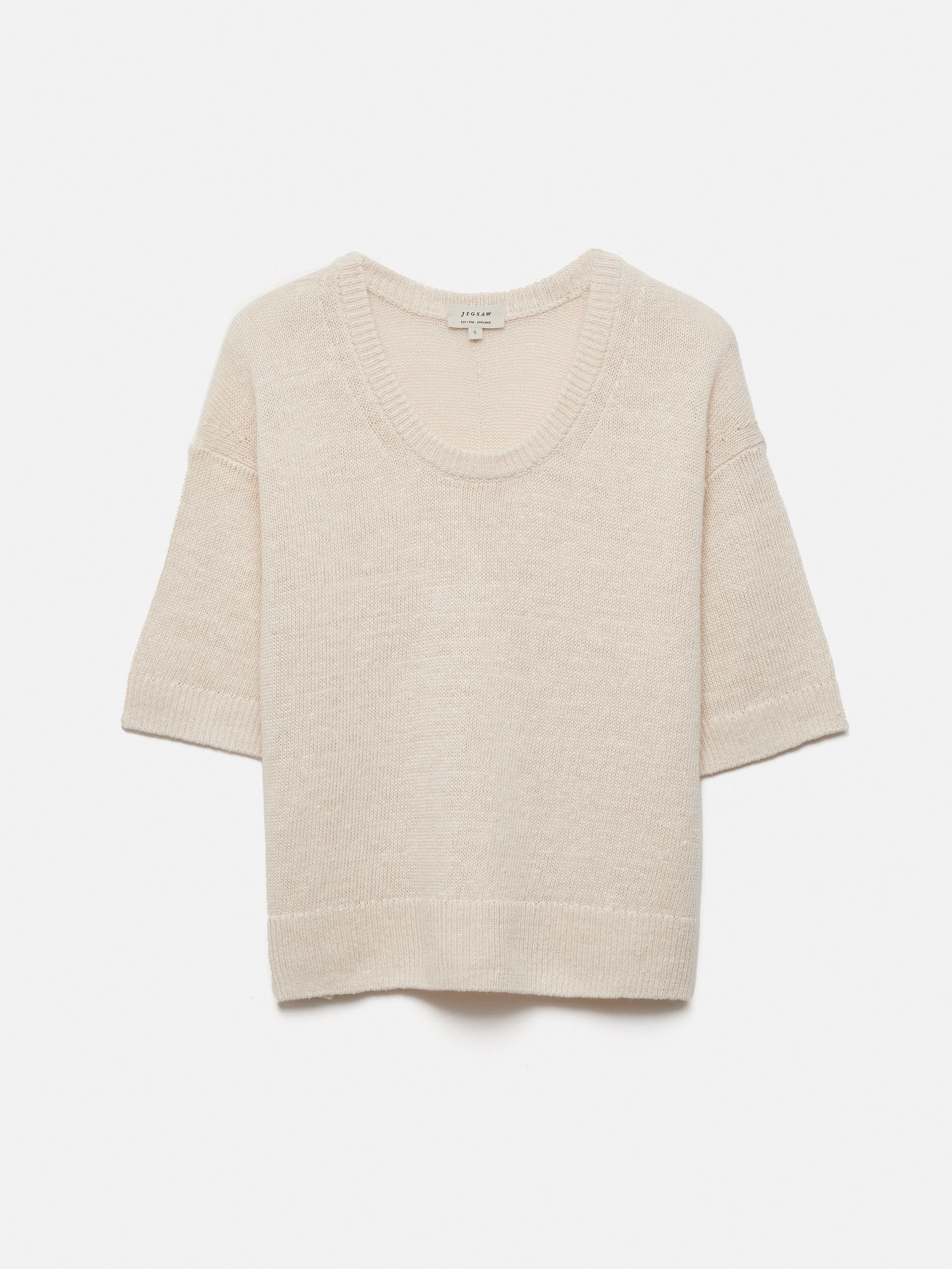 Linen Scoop Neck Knitted T-Shirt | Ivory