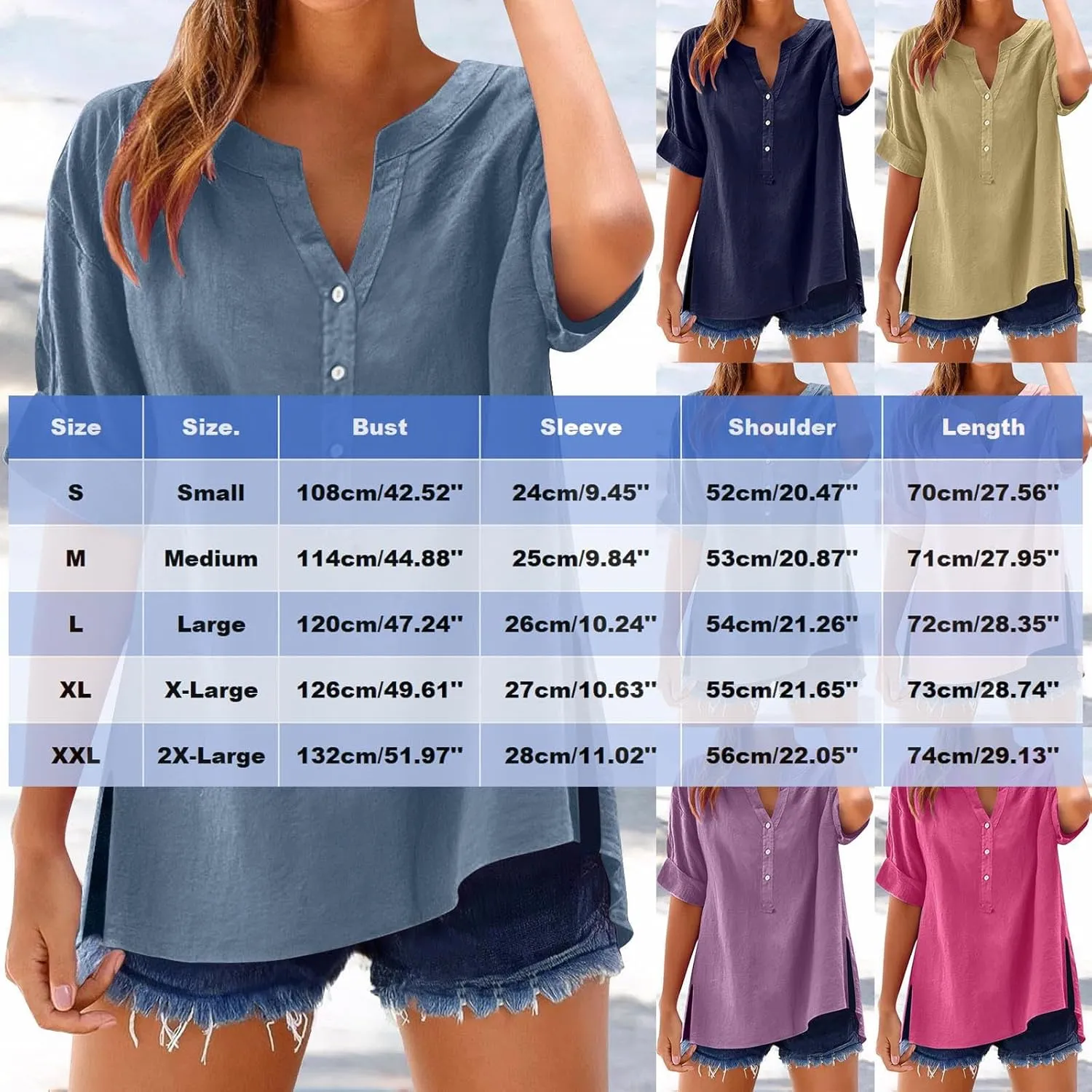 Linen Tops for Women 2025 Summer Button Down V Neck Shirts Casual Short Sleeve Loose Tshirt Cotton Linen Blouse Tees