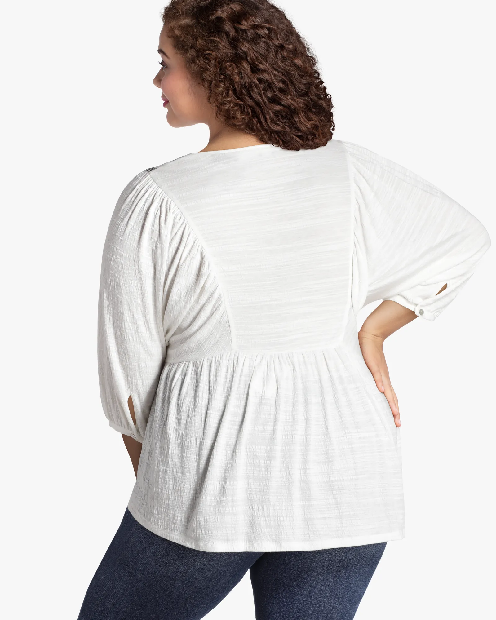 Liza Embroidered Peasant Top | Ivory / Navy